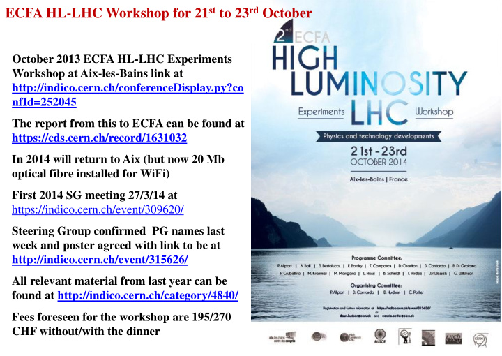 ecfa hl lhc workshop for 21 st to 23 rd october