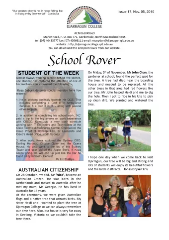 S chool Rove r STUDENT OF THE WEEK On  Friday,  5 th of  November,  Mr   John