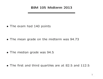 BIM 105 Midterm 2013  The exam had 140 points  The mean grade on the midterm was 94.73