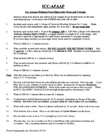 ICC-APAAP  For Acetone-Methanol Fired Slides both Tissue and Cvtospin.  Retrieve slides from