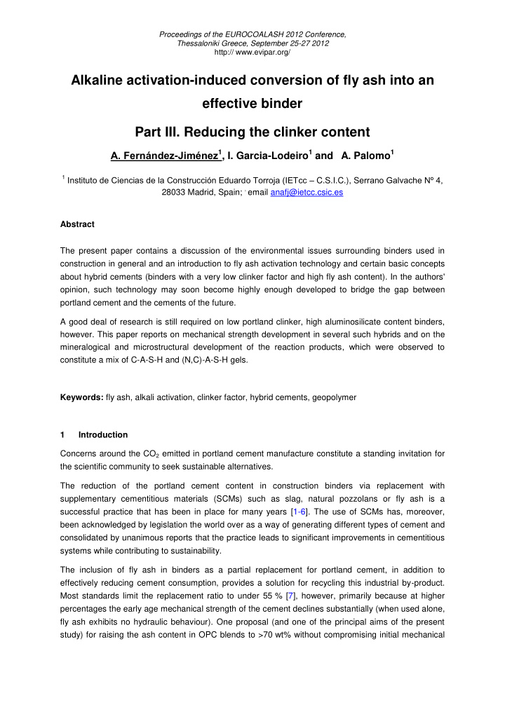 alkaline activation induced conversion of fly ash into an