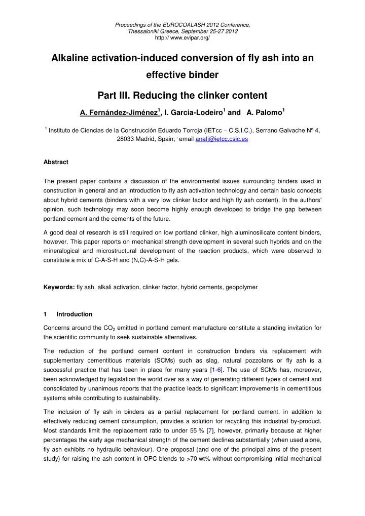 alkaline activation induced conversion of fly ash into an