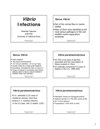 Vibrio Genus Vibrio :  Part of the normal flora in marine  I nfections  habitat  Many of them