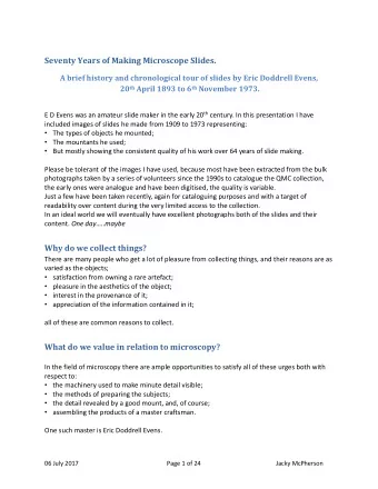 Seventy Years of Making Microscope Slides.  A brief history and chronological tour of slides by