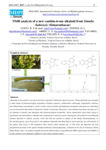 MOL2NET, 2017 , 3, doi:10.3390/mol2net-03-xxxx  2 Introduction  Canthi-6-one alkaloids occur in