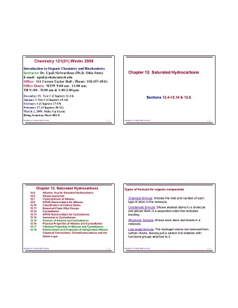 Chemistry 121(01) Winter 2009  Introduction to Organic Chemistry and Biochemistry  Introduction to