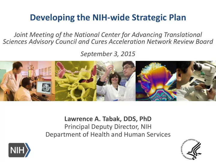 developing the nih wide strategic plan