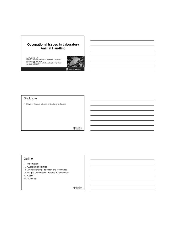 occupational issues in laboratory animal handling