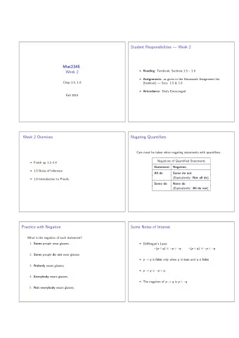 Student Responsibilities  Week 2  Mat2345  Reading : Textbook, Sections 1.5  1.6  Week 2