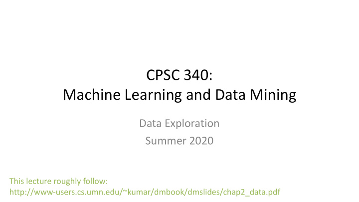cpsc 340 machine learning and data mining