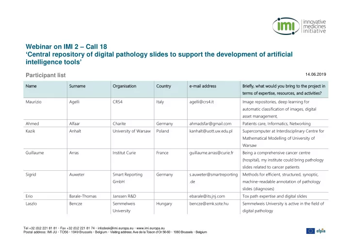 webinar on imi 2 call 18 central repository of digital