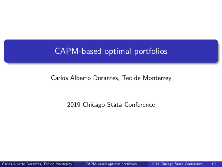 capm based optimal portfolios