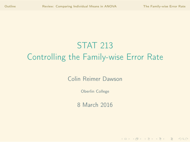 stat 213 controlling the family wise error rate