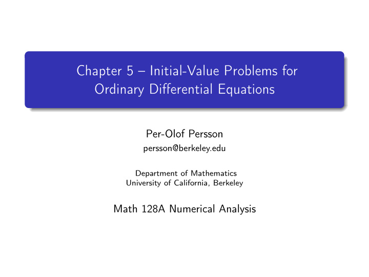 chapter 5 initial value problems for ordinary