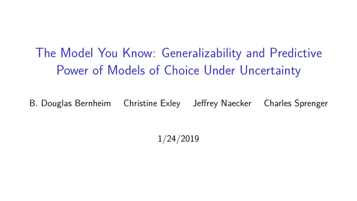 the model you know generalizability and predictive power