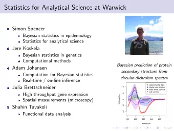 Statistics for Analytical Science at Warwick  Simon Spencer  Bayesian statistics in epidemiology