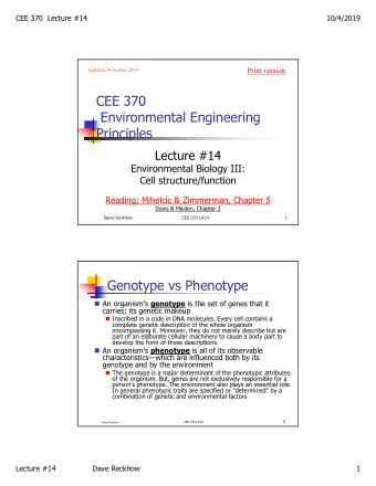 CEE 370  Environmental Engineering  Principles  Lecture #14  Environmental Biology III:  Cell