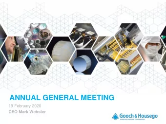 ANNUAL GENERAL MEETING  19 February 2020  CEO Mark Webster  Photonics and the future