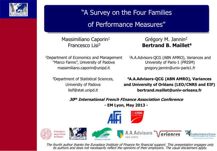 a survey on the four families of performance measures