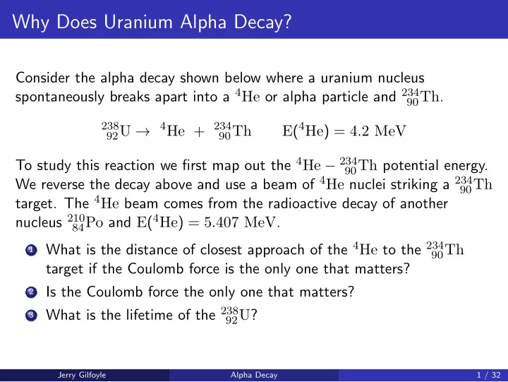 why does uranium alpha decay