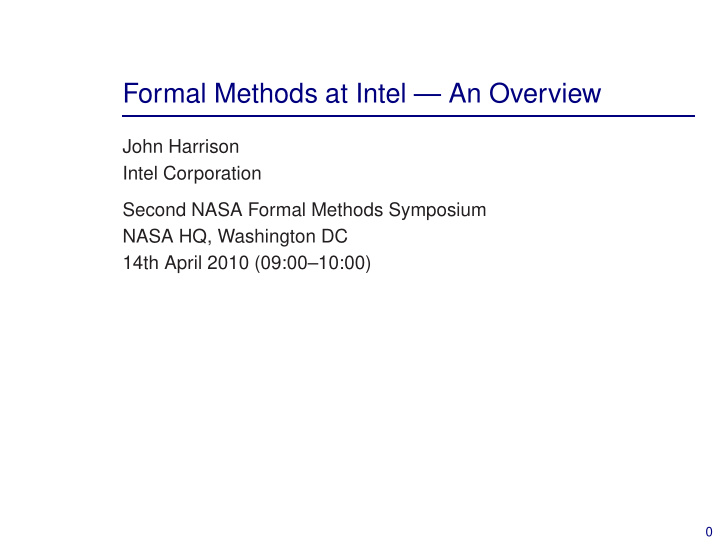 formal methods at intel an overview