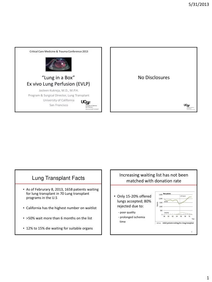 no disclosures lung in a box ex vivo lung perfusion evlp