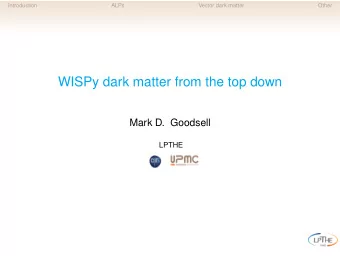 WISPy dark matter from the top down  Mark D. Goodsell  LPTHE  Introduction  ALPs  Vector dark