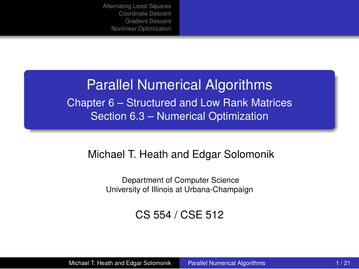 parallel numerical algorithms