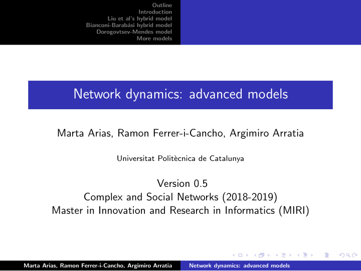 network dynamics advanced models
