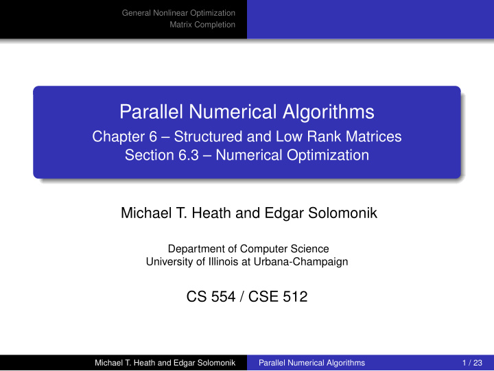 parallel numerical algorithms