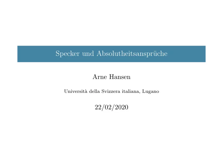 specker und absolutheitsanspr uche
