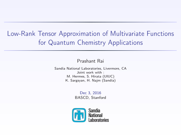 low rank tensor approximation of multivariate functions