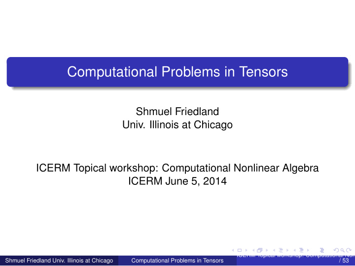 computational problems in tensors