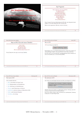 Die Mathematik des GPS  Drei Segmente des GPS  Koordinatensysteme  Notwendige Lineare Algebra
