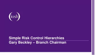 Simple Risk Control Hierarchies Gary Beckley  Branch Chairman  IOSH  1. Eliminate/Avoid Risk  2.