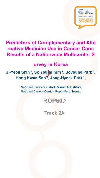 urvey in Korea  Ji-Yeon Shin 1 , So Young Kim 1 , Boyoung Park 1 , Hong Kwan Seo 1 , Jong-Hyock