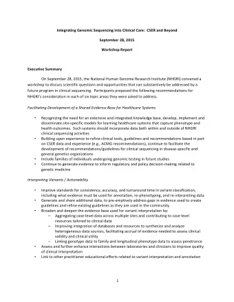 Integrating  Genomic  Sequencing  into  Clinical  Care:    CSER  and