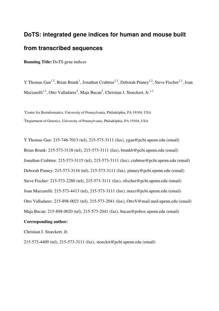 dots integrated gene indices for human and mouse built