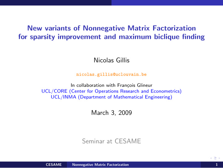 new variants of nonnegative matrix factorization for