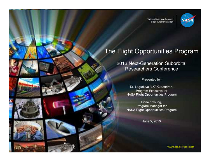 the flight opportunities charter to facilitate maturation