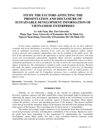 STUDY THE FACTORS AFFECTING THE  PRESENTATION AND DISCLOSURE OF  SUSTAINABLE DEVELOPMENT