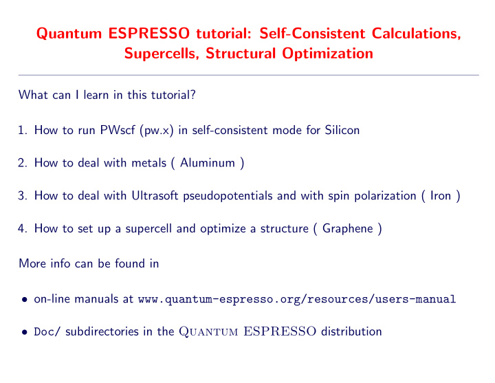 quantum espresso tutorial self consistent calculations