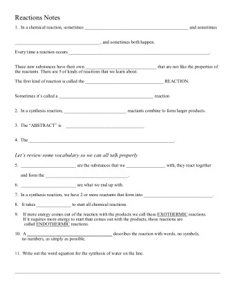 Reactions Notes  1.  In a chemical reaction, sometimes