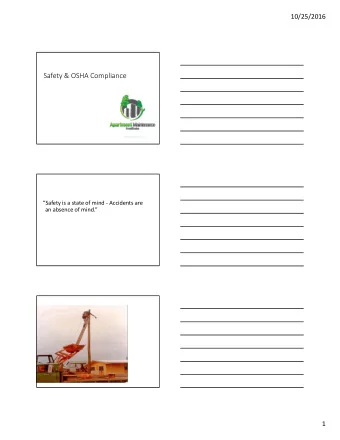 Safety &amp; OSHA Compliance  AMINSTITUTE.NET Safety is a state of mind  Accidents are an