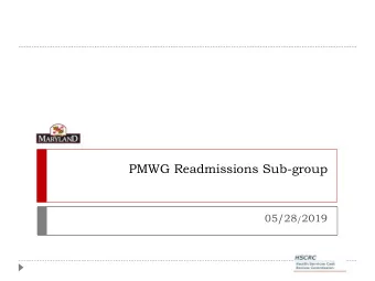 PMWG Readmissions Sub-group 05/28 / 2019  Agenda  In-depth Issue Exploration:  Framework of