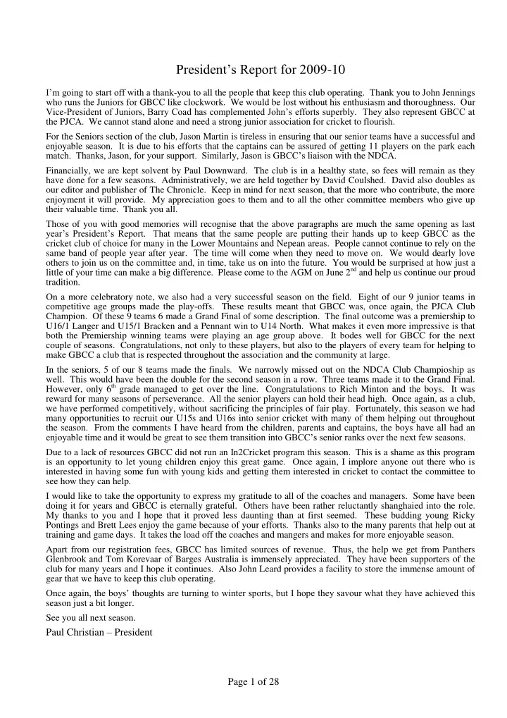 president s report for 2009 10