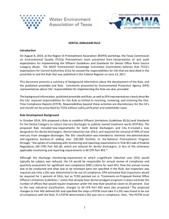 DENTAL AMALGAM RULE  Introduction  On August 8, 2019, at the Region VI Pretreatment Association