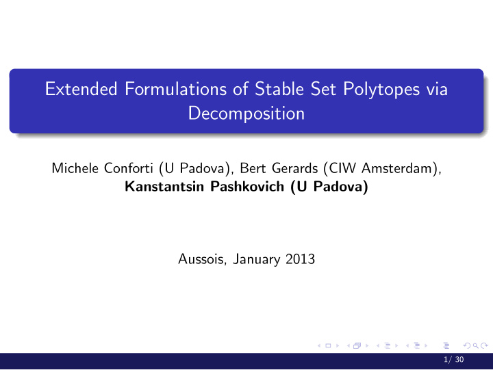 extended formulations of stable set polytopes via