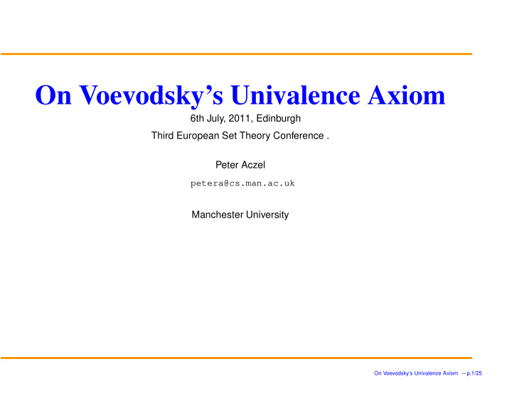 on voevodsky s univalence axiom