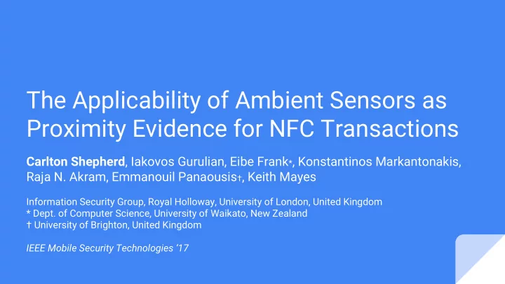 the applicability of ambient sensors as proximity